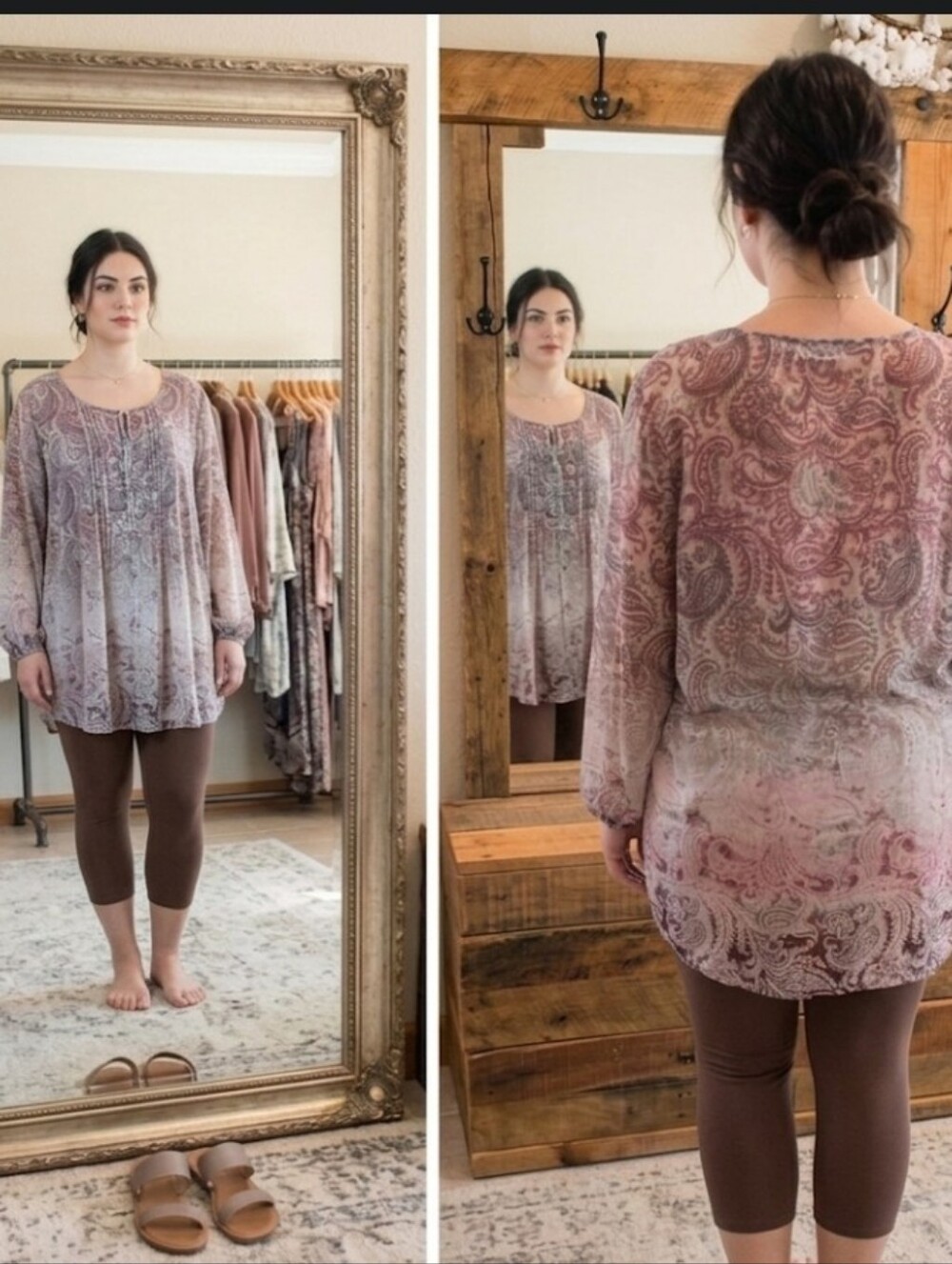 2 Pc Sheer Brown Ombre Paisley Tunic & Tank Top 3X Liz Woman
